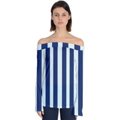 Navy In Vertical Stripes Off Shoulder Long Sleeve Top by Janetaudreywilson