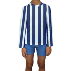 Navy In Vertical Stripes Kids  Long Sleeve Swimwear by Janetaudreywilson