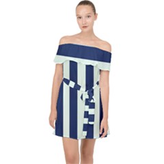 Navy In Vertical Stripes Off Shoulder Chiffon Dress by Janetaudreywilson