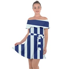 Navy In Vertical Stripes Off Shoulder Velour Dress by Janetaudreywilson