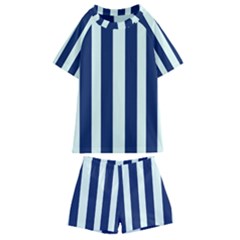 Navy In Vertical Stripes Kids  Swim Tee And Shorts Set by Janetaudreywilson