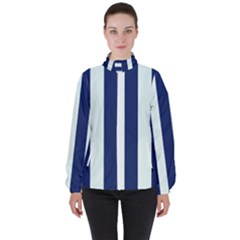 Navy In Vertical Stripes Women s High Neck Windbreaker by Janetaudreywilson