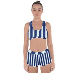 Navy In Vertical Stripes Racerback Boyleg Bikini Set by Janetaudreywilson