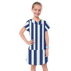 Navy In Vertical Stripes Kids  Drop Waist Dress by Janetaudreywilson