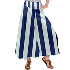 Navy In Vertical Stripes Satin Palazzo Pants by Janetaudreywilson