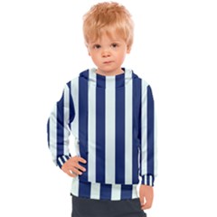 Navy In Vertical Stripes Kids  Hooded Pullover by Janetaudreywilson