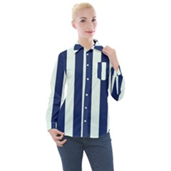 Navy In Vertical Stripes Women s Long Sleeve Pocket Shirt