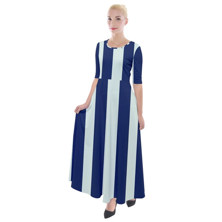 Navy in Vertical Stripes Half Sleeves Maxi Dress