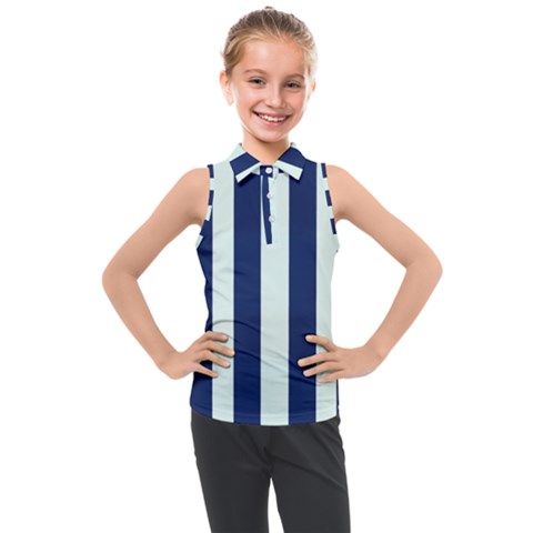 Navy In Vertical Stripes Kids  Sleeveless Polo Tee by Janetaudreywilson