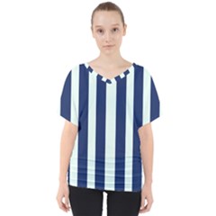 Navy In Vertical Stripes V-neck Dolman Drape Top by Janetaudreywilson