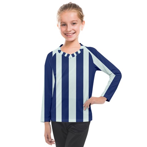 Navy In Vertical Stripes Kids  Long Mesh Tee by Janetaudreywilson