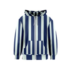 Navy In Vertical Stripes Kids  Zipper Hoodie by Janetaudreywilson