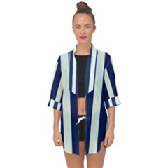 Navy In Vertical Stripes Open Front Chiffon Kimono by Janetaudreywilson