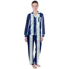 Navy In Vertical Stripes Satin Long Sleeve Pyjamas Set by Janetaudreywilson