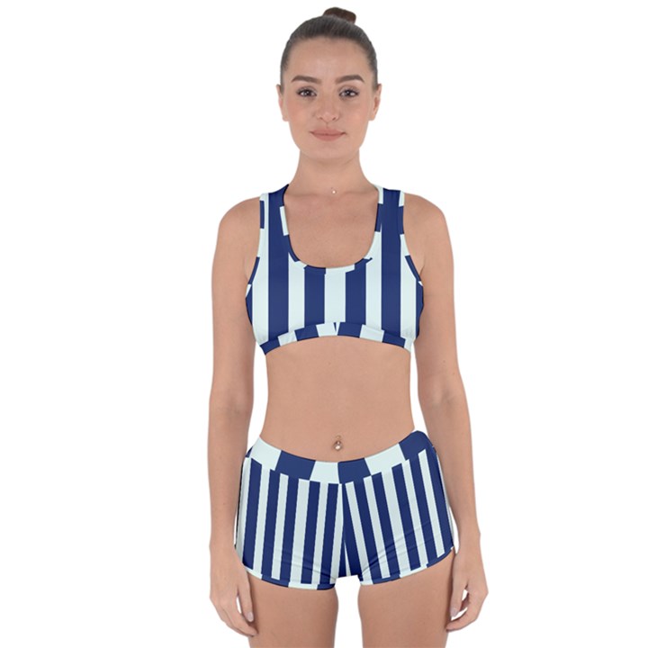 Navy in Vertical Stripes Racerback Boyleg Bikini Set