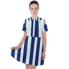 Navy In Vertical Stripes Short Sleeve Shoulder Cut Out Dress  by Janetaudreywilson