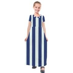 Navy In Vertical Stripes Kids  Short Sleeve Maxi Dress by Janetaudreywilson