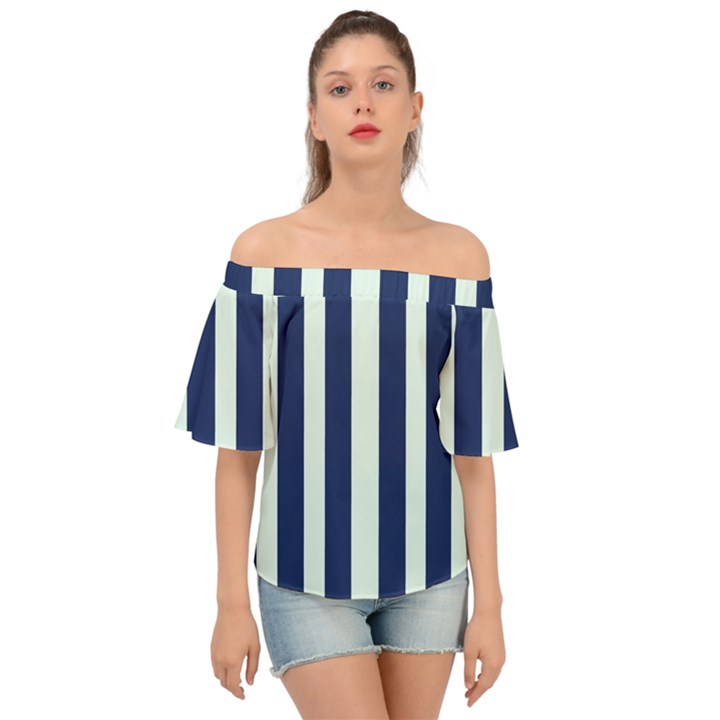 Navy in Vertical Stripes Off Shoulder Short Sleeve Top