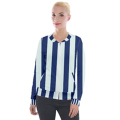 Navy In Vertical Stripes Velvet Zip Up Jacket by Janetaudreywilson