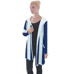 Navy In Vertical Stripes Longline Hooded Cardigan