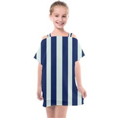 Navy In Vertical Stripes Kids  One Piece Chiffon Dress by Janetaudreywilson