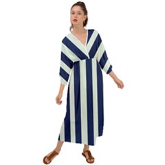 Navy In Vertical Stripes Grecian Style  Maxi Dress