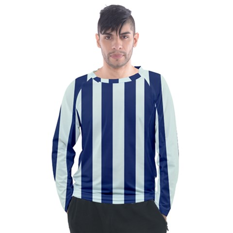 Navy In Vertical Stripes Men s Long Sleeve Raglan Tee by Janetaudreywilson