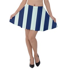 Navy In Vertical Stripes Velvet Skater Skirt by Janetaudreywilson