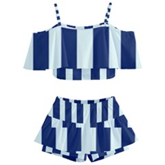 Navy In Vertical Stripes Kids  Off Shoulder Skirt Bikini by Janetaudreywilson