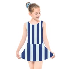 Navy In Vertical Stripes Kids  Skater Dress Swimsuit by Janetaudreywilson