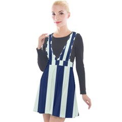 Navy In Vertical Stripes Plunge Pinafore Velour Dress by Janetaudreywilson