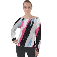 Abstract Space Pattern Design Off Shoulder Long Sleeve Velour Top by brightlightarts