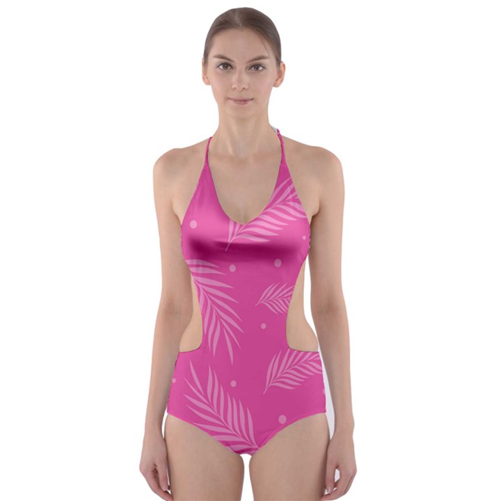 Abstract Summer Pink Pattern Cut-Out One Piece Swimsuit