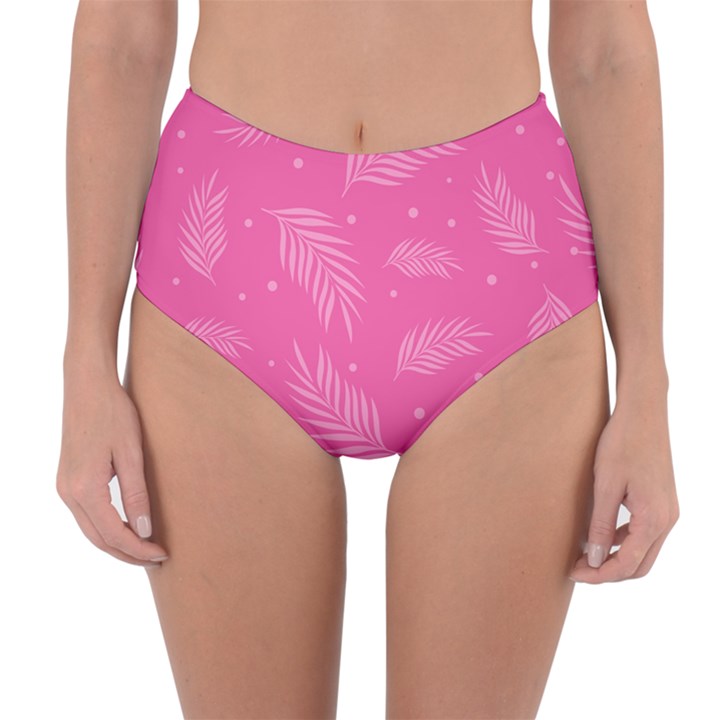 Abstract Summer Pink Pattern Reversible High-Waist Bikini Bottoms