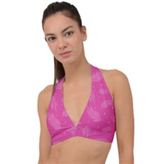 Abstract Summer Pink Pattern Halter Plunge Bikini Top