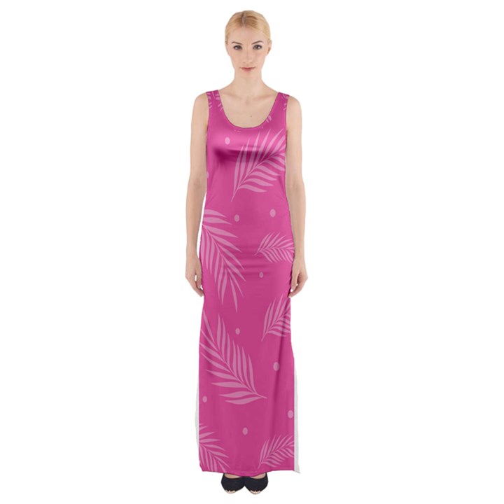 Abstract Summer Pink Pattern Thigh Split Maxi Dress