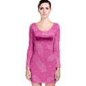 Abstract Summer Pink Pattern Long Sleeve Velvet Bodycon Dress View1