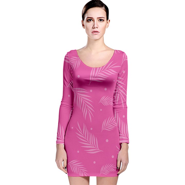 Abstract Summer Pink Pattern Long Sleeve Velvet Bodycon Dress