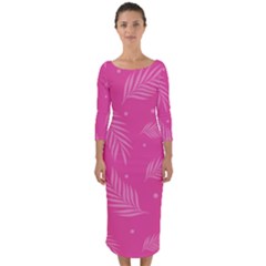 Abstract Summer Pink Pattern Quarter Sleeve Midi Bodycon Dress