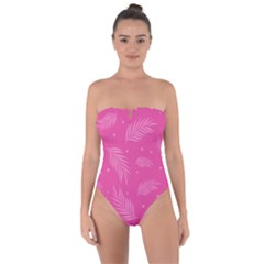 Abstract Summer Pink Pattern Tie Back One Piece Swimsuit