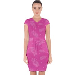 Abstract Summer Pink Pattern Capsleeve Drawstring Dress 