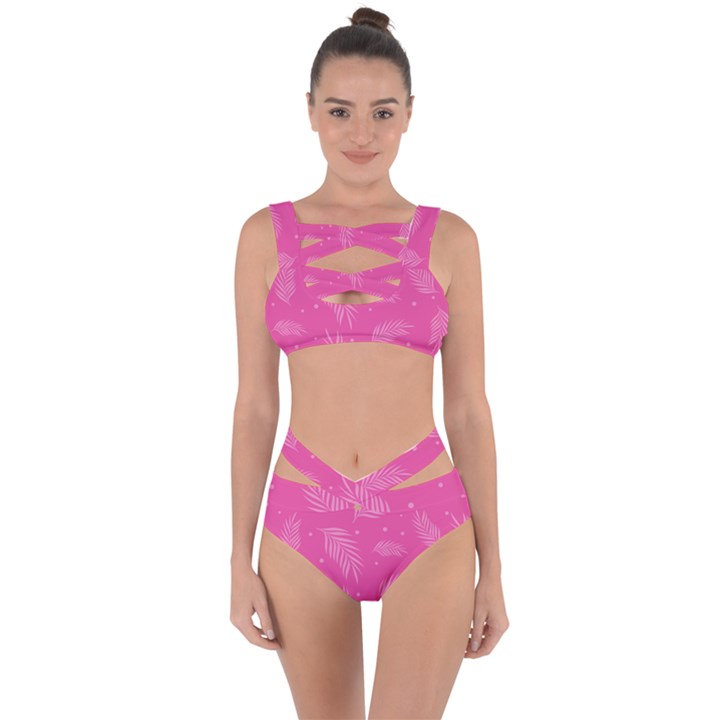 Abstract Summer Pink Pattern Bandaged Up Bikini Set 