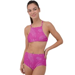 Abstract Summer Pink Pattern High Waist Tankini Set