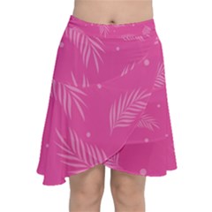 Abstract Summer Pink Pattern Chiffon Wrap Front Skirt