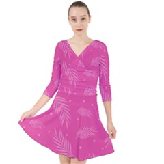 Abstract Summer Pink Pattern Quarter Sleeve Front Wrap Dress