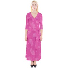 Abstract Summer Pink Pattern Quarter Sleeve Wrap Maxi Dress