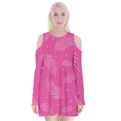 Abstract Summer Pink Pattern Velvet Long Sleeve Shoulder Cutout Dress