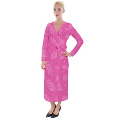 Abstract Summer Pink Pattern Velvet Maxi Wrap Dress