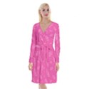 Abstract Summer Pink Pattern Long Sleeve Velvet Front Wrap Dress View1