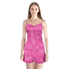 Abstract Summer Pink Pattern Satin Pajamas Set